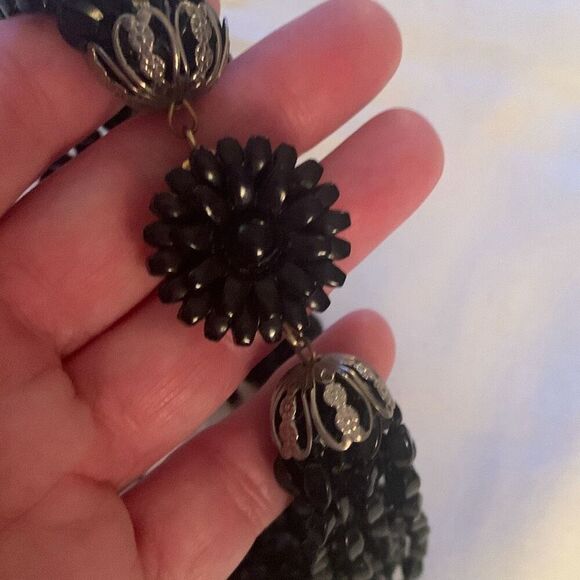 Vintage MCM Whimsigoth Black Beaded Multi Strand Necklace 25” - Picture 1 of 16